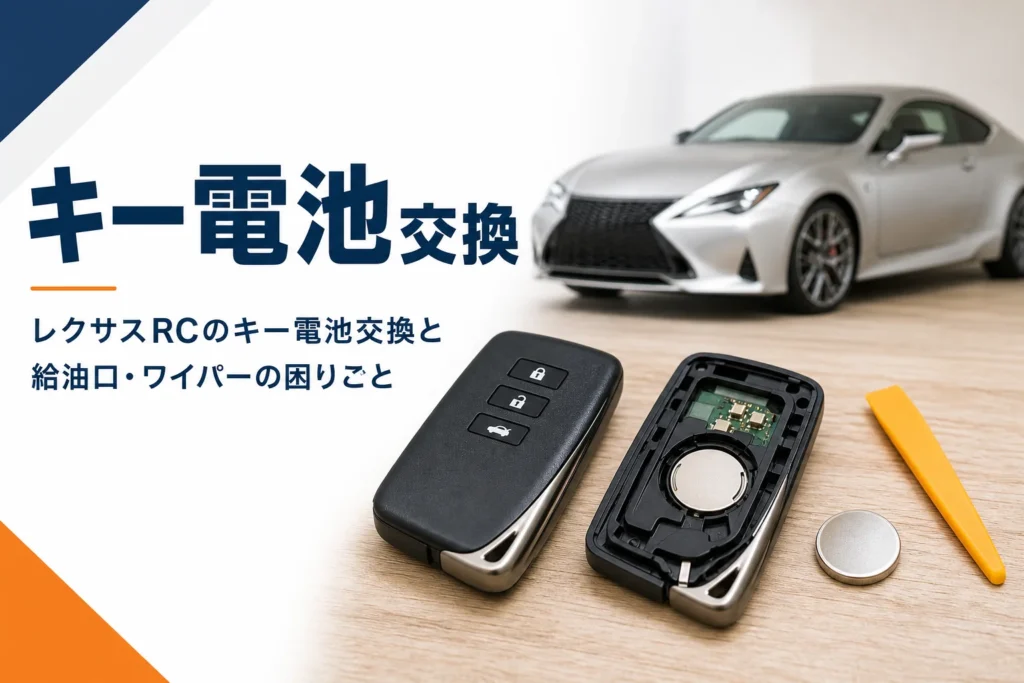 レクサスRCのキー電池交換と給油口やライトの操作をまとめた記事のアイキャッチ