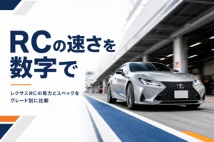 ピットロードを走り出すレクサスRCのクーペ